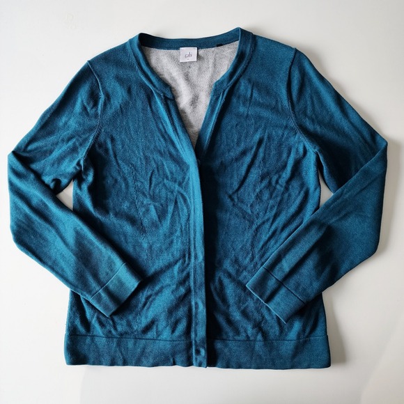 CAbi Ever Cardigan Sweater Womens Medium # 3368 Snap Front‎ Casual Teal Luxury - Picture 8 of 16